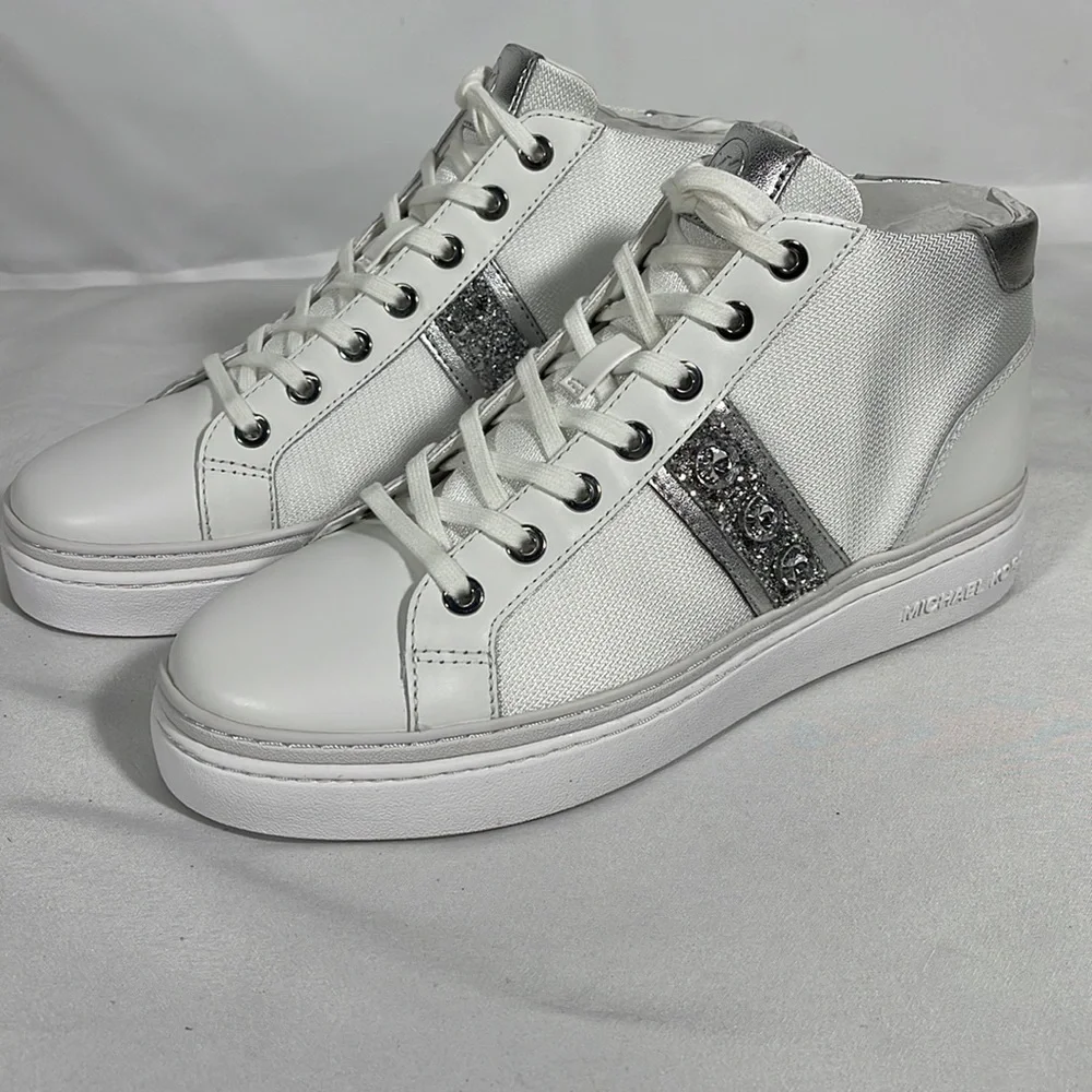 Michel Kors Chapman Mid Optic White Leather/Round Encased Stones Size 8M - Picture 3 of 11